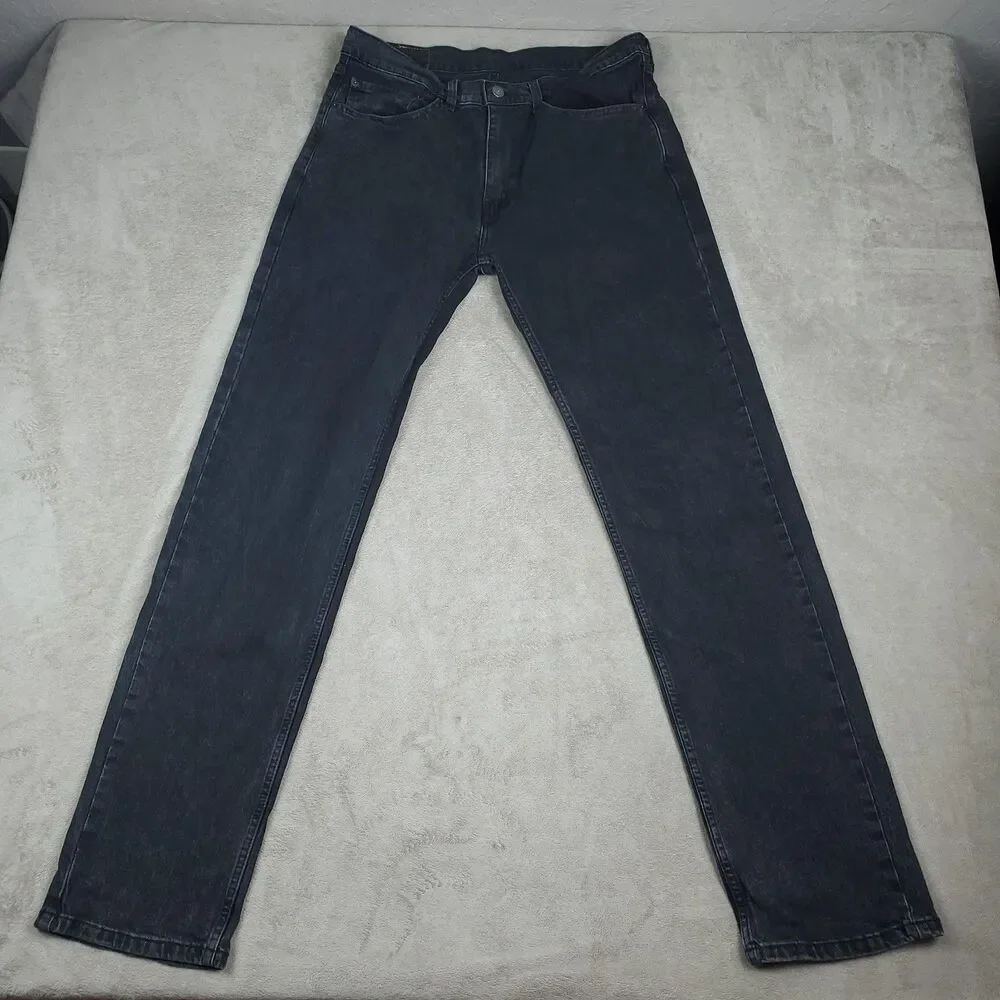 Levis 505 Jeans Mens 34x34 Gray Charcoal Wash Regular Straight Zip Fly Stretch